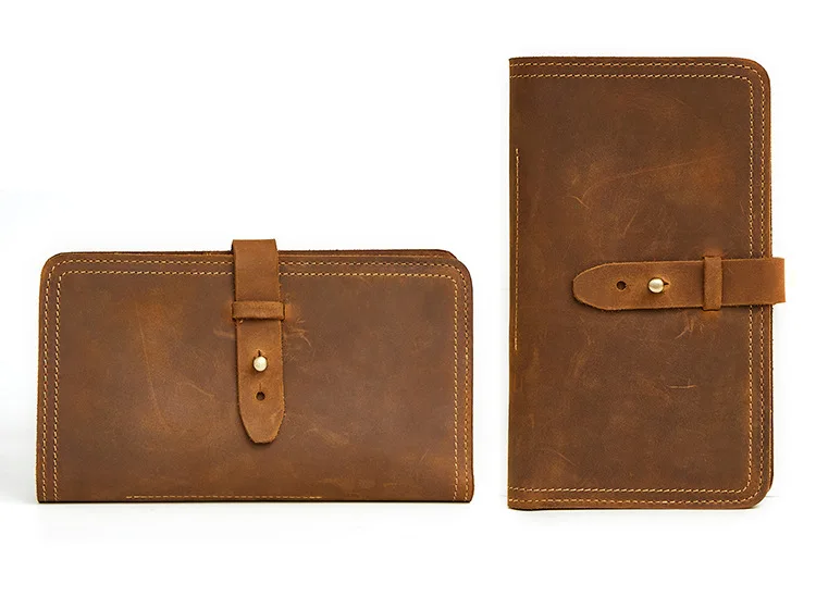 2019 New Men brown Wallets Genuine cow Leather Fashion blue Purse With Card Holder Vintage Long Wallet Clutch Wrist Bag khaki | Багаж и
