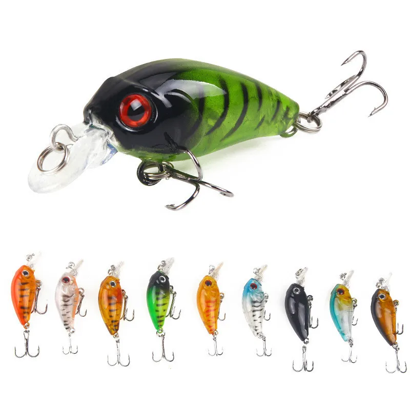

9Pcs/lot 4.5cm 3.5g Topwater Artificial Plastic 3D Eyes Minnow Wobbler Fishing Bait Lure Long tongue Striped Fishing Bait Lure