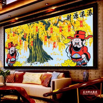 

DIY Ribbon Embroidery Money tree and God of Wealth Paintings Needlework Crafts Cross Stitch Kits Wall Art Home Decoration C-0206