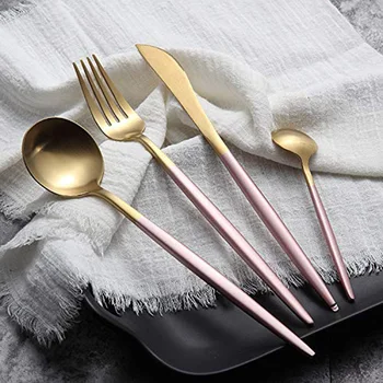 

4 PCS Gold Home Party Tableware Set Stainless Steel Cutlery Western Food Luxury Fork Teaspoon Knife Fork Spoon In Dineerware