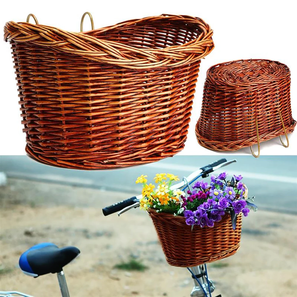 Flash Deal New Classic Style Rustic Bike Bicycle Basket Willow Straps Bike Cycling Natural Classic Durable Strong Wicker Manual Basket 5