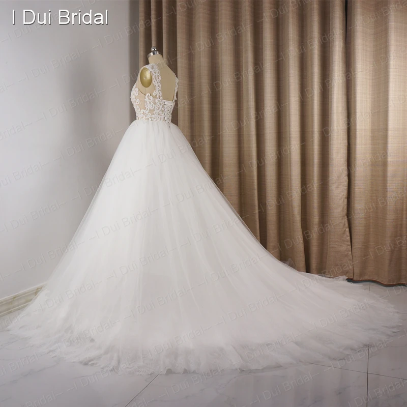 Иллюзия корсет Кружева Свадебные платья бальное платье настоящая фотография романтическое свадебное платье на заказ ELS-027