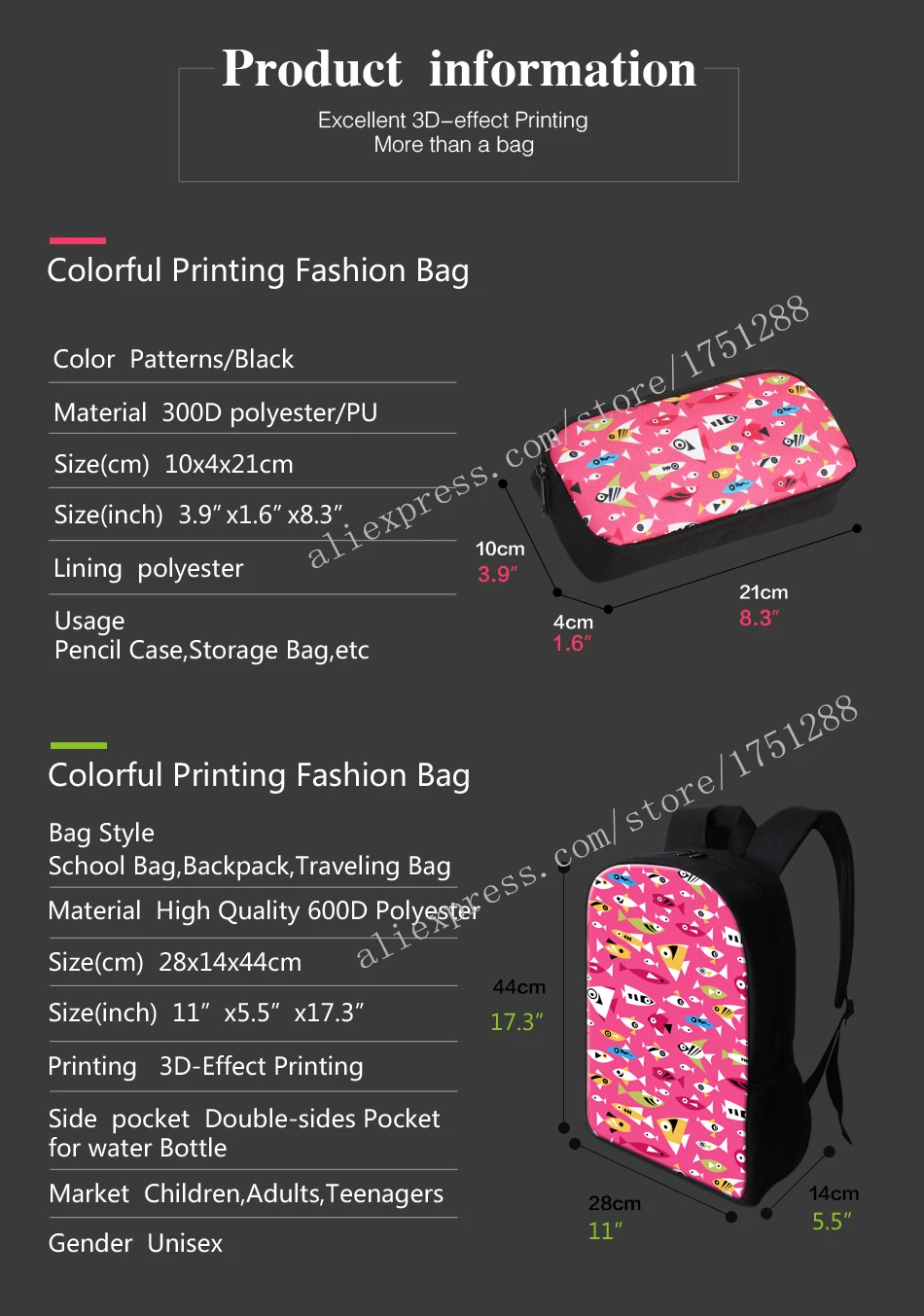 school bag with pencil bags