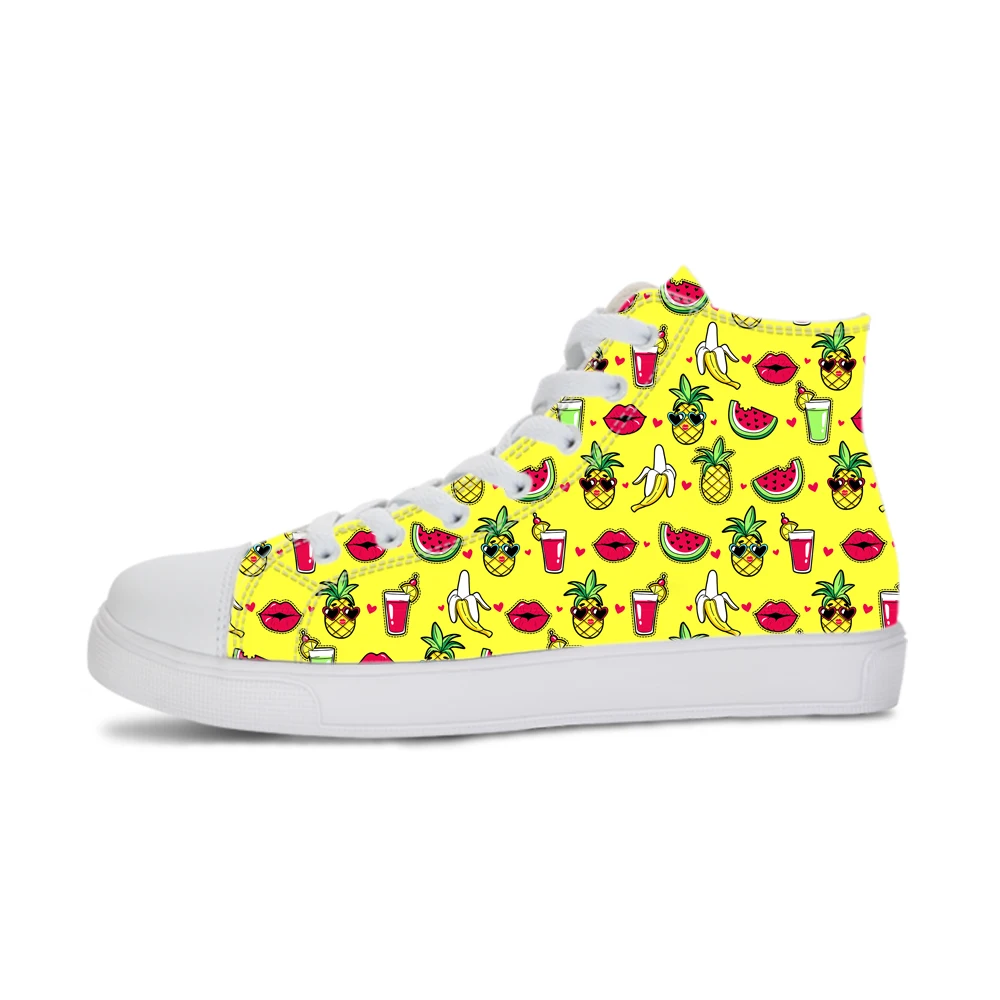 

Designer High Top Canvas Shoes Women Fashion Harajuku Fruit Pineapple 3D Printing Flat Shoes Lace Up Casual Shoes Zapatos Mujer