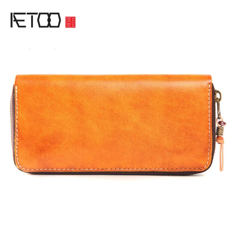 

BJYL Unisex Leather retro long paragraph zipper wallet men hand rub colorwallet holding bag ladies large Vintage wallet