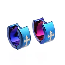 QianBei модные фантастические высокое качество синий цвет нержавеющая сталь Шпильки обруч Мужские Женские крест серьги Новинка