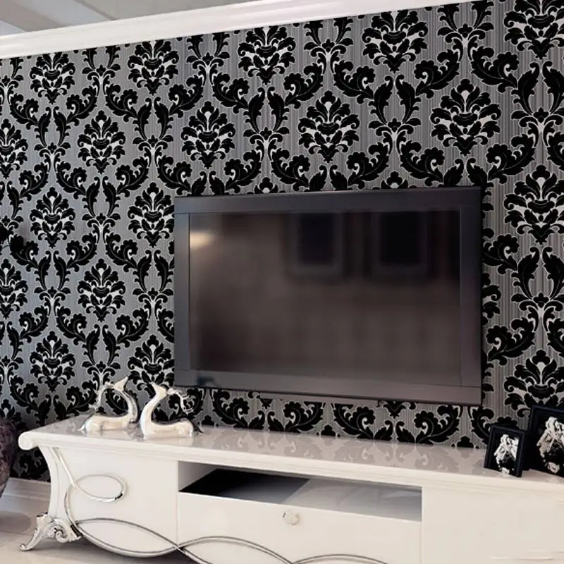 classic black floral velvet damask wallpaper roll for walls home decor 3d living room bedroom background wall covering papers - Wallpaper Decor classic black floral velvet damask wallpaper roll for walls home decor 3d living room bedroom background wall covering papers - Wallpaper Decor