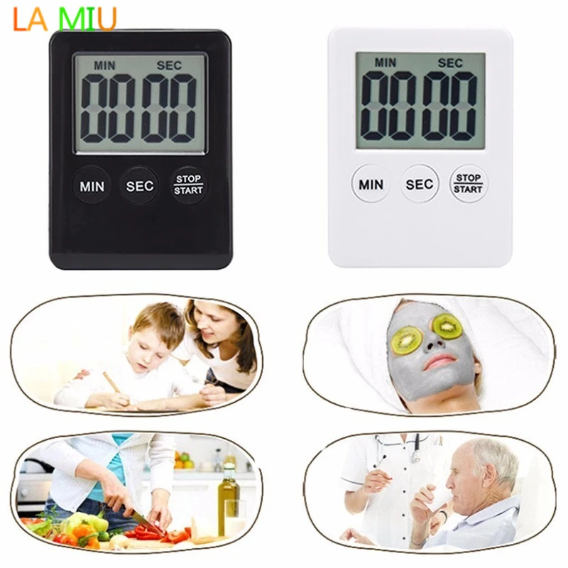 

LA MIU 1PC Super Thin LCD Digital Screen Timer Kitchen Cooking Learning Sleeping Count Up Countdown Alarm Magnet Clock Tool New