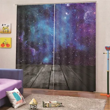 

3D Digital Print Starry Curtains with pearls Luxury Blackout 3D Window Living Room Bedroom Drapes Rideaux Customized size Apr2