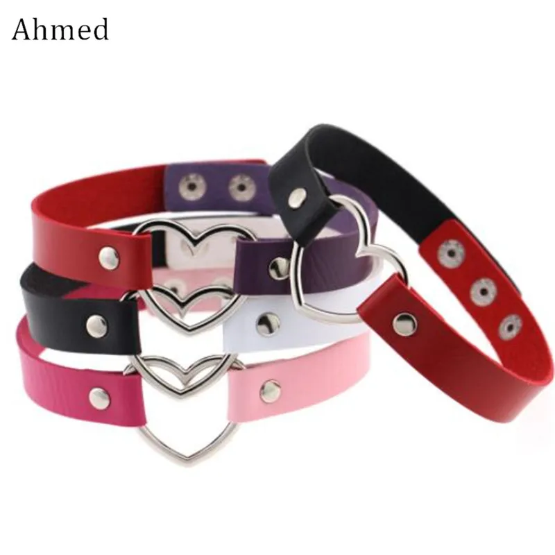

Ahmed Fashion Leather Choker Necklace Women Goth Heart Chocker Gothic Statement Necklace 2019 Punk jewelry Collier femme