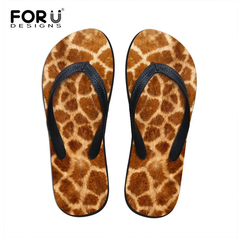 

FOURDESIGNS 3D Printing Giraffe Color Man Rubber Flip Flop Boys Summer Animal line Sandals Unique Design Casual Indoor Slippers