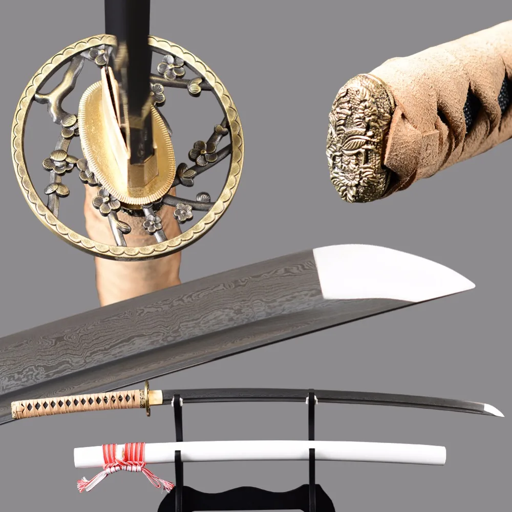 

Damascus Samurai Sword Japanese Katana Sharp Full Tang Folded Steel 2048 Layers Blade Cutting Practice Espadas Long Knife