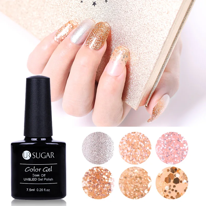 UR SUGAR 7.5ml Diamond Glitter UV Nail Gel Polish Gold Series UV LED