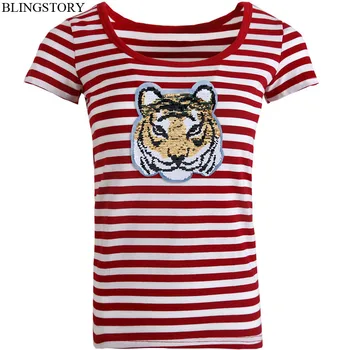 

BLINGSTORY Harajuku Change Color Tiger Tops Stripe T-shirts Plus Size Women Casual Loose Short Sleeve Summer Tee 5XL