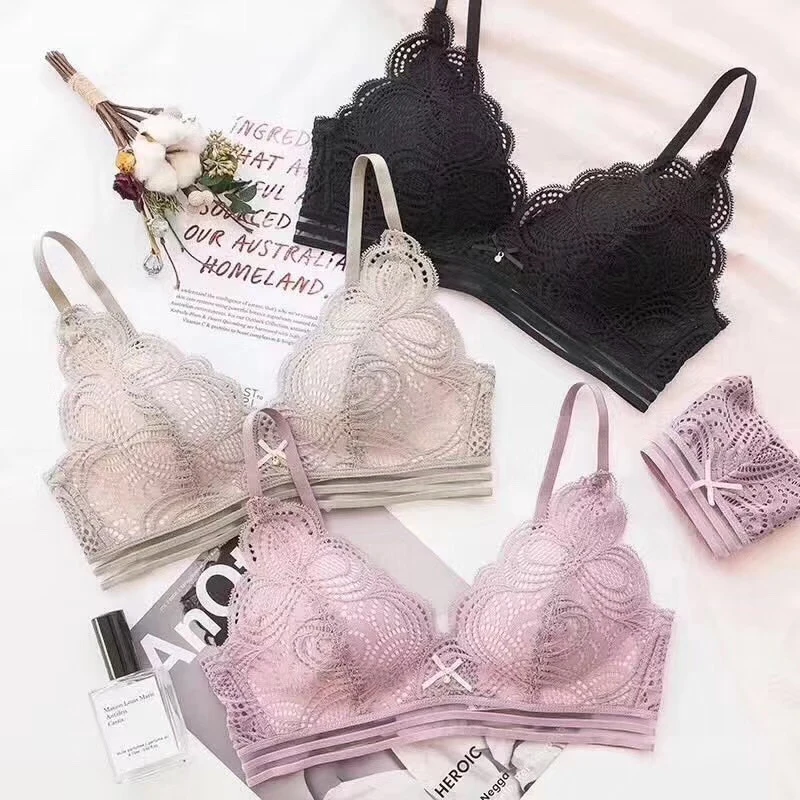 

PeachBox Flower Lace Sexy Women's Demi Bra Panties Sets Deep V Bras Kit Women Bra Sets Lingerie Transparent Underwear Set