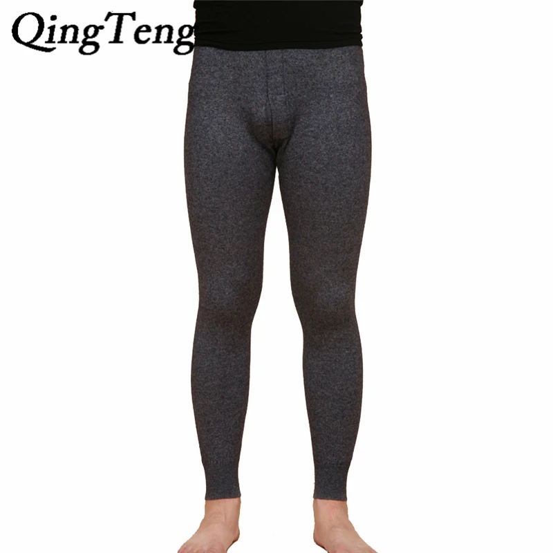 QingTeng Winter Tights Men Gay Long Johns Merino Wool Pants Men Thicken