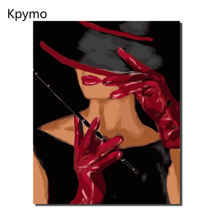 

Kpymo Woman wearing a hat Painting By Numbers on Canvas DIY Frameless Oil Painting Home Decor Wall Art Picture VA-0265