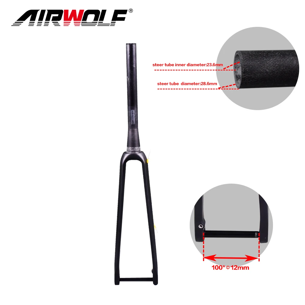 

Airwolf carbon fiber bicycle front fork Thru Axle 12mm Tapered Disc brake fork with offset 43mm max tyre 32C carbon road fork