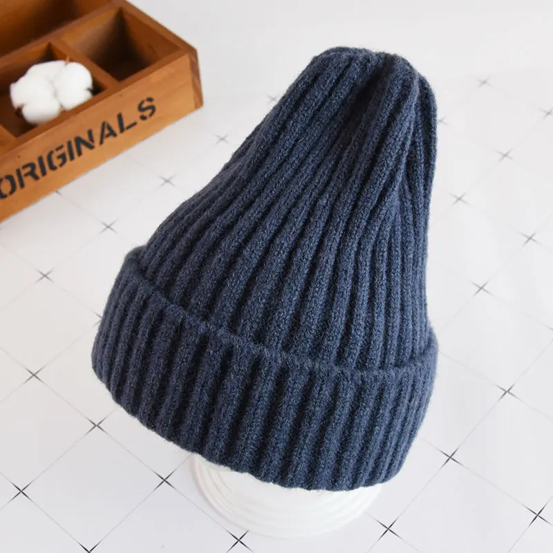 Вязаный для новорожденных шляпа для маленьких девочек и мальчиков, милые зимние шапки для девочек, теплые толстые шапки, Детские шапочки, шапка для детей 1-8 лет GH681 - Цвет: Navy Blue