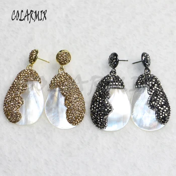 

6 Pairs White shell earrings Pave rhinestone shell stone earrings mix color jewelry earrings Fashion jewelry gift7109