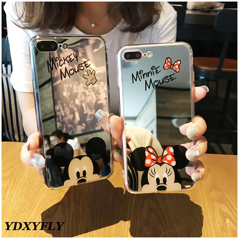 

Mirror Mickey Minnie Mouse Cover For iPhone XS Max XR X Case Cute For iPhone 7 6 6s 8 Plus 5 5s SE Phone Cases Cartoon