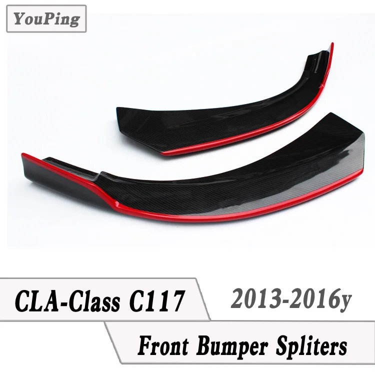 CLA Front Bumper Carbon Fiber Splitters with Red Line C117 Splitters