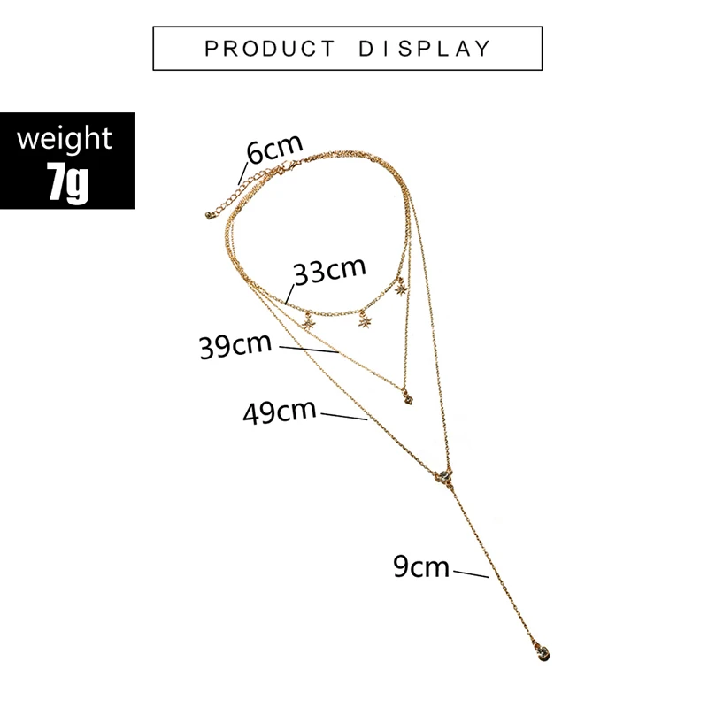 Docona, бохо, Хрустальная звезда, амулеты, многослойное ожерелье для женщин, Трендовое металлическое длинное ожерелье с подвеской, богемное ювелирное изделие, воротники 3860