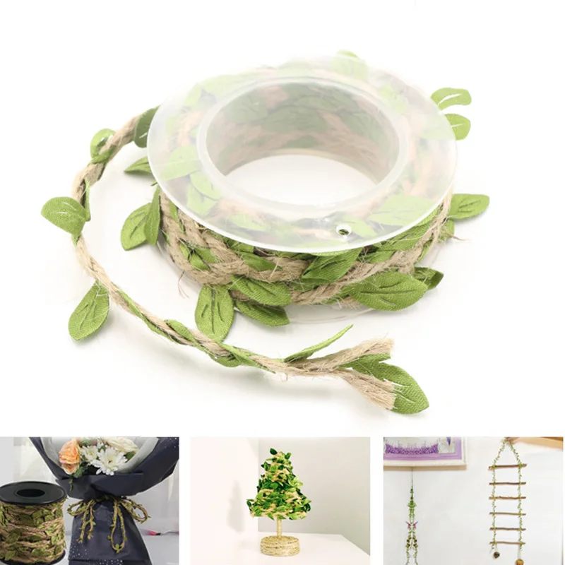 

2m/Roll Hemp Strings Green Leaves Hemp Ropes Decorated Rope Natural Jute Twine Burlap String Party Wedding Gift Wrapping Cords