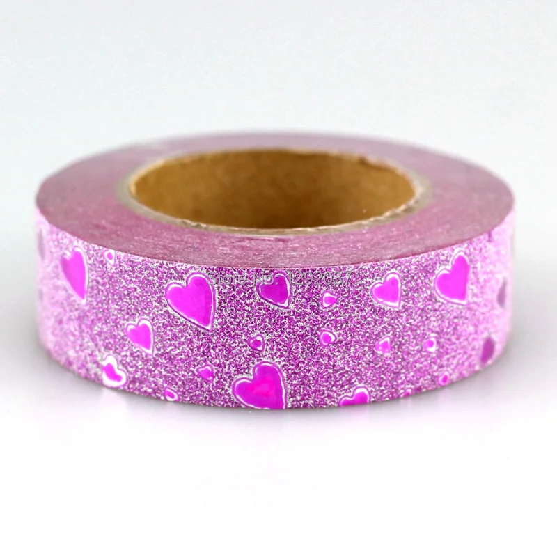 1PCS 15mm*10m Pink Heart Glitter Tape Decorative Washi Tape Paper DIY