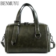 

BENMUYU,leather handbags,New women's bag of 2018 pure color vintage handbags, pillow wax leather one-shoulder crossbody bags