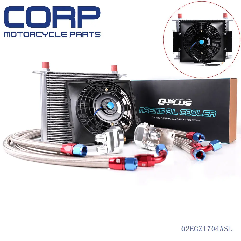 

Universal 30 Row Engine Transmission 10AN Oil Cooler+ 7" inch Electric Fan Kits