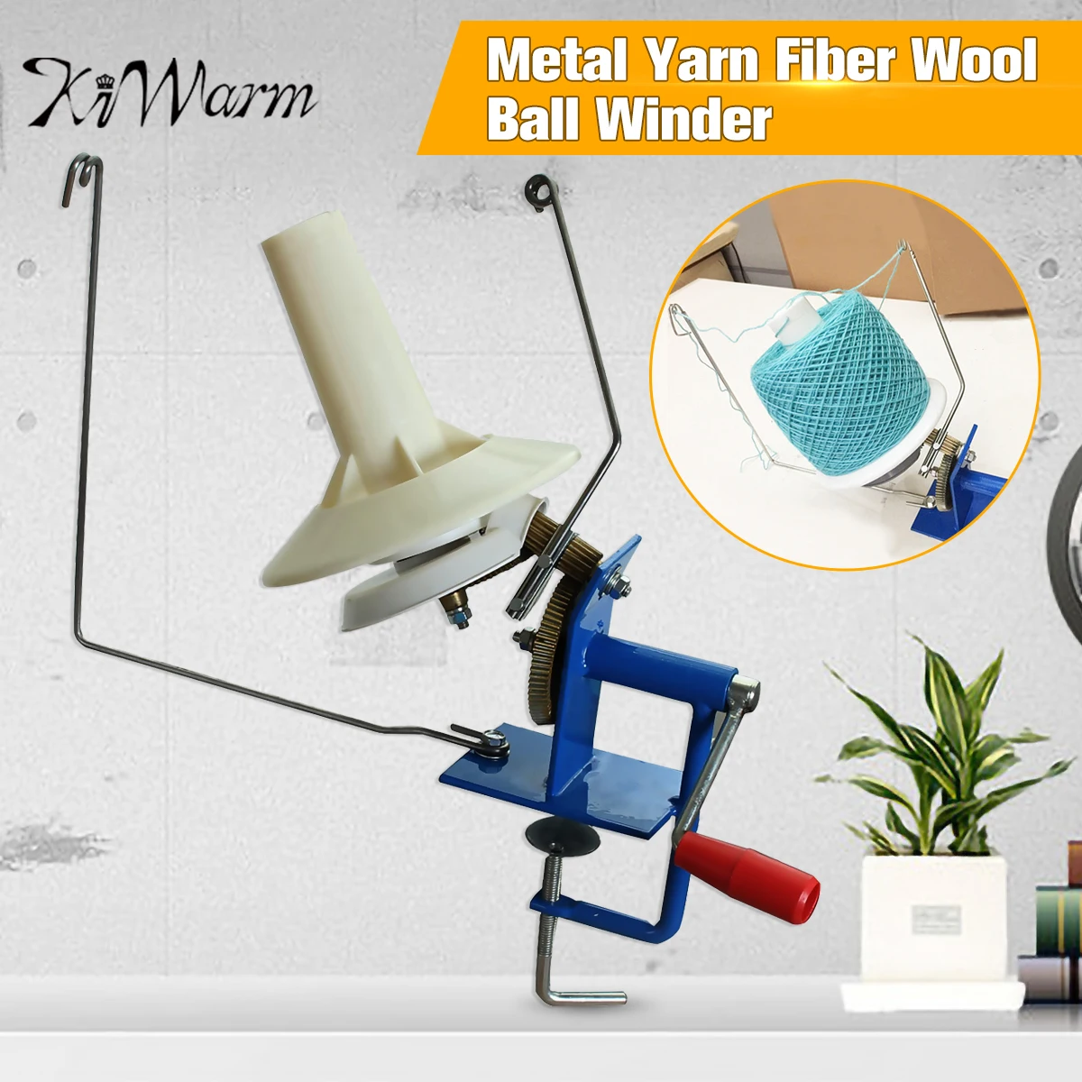 

KiWarm Durable Large Metal Yarn Fiber String Ball Wool Winder Holder Winder Fiber Hand Operated Cable Winder Machine Heavy Duty