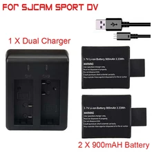 2pcs original sj4000 battery sj5000 sj6000 Wifi battery + dual battery charger for SJCAM sj 4000 5000 camera accessories