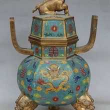 USPS в США S1713 Королевский Тибет Перегородчатые Бронзовый Дракон Kylin Глава Статуя Льва Курильница Кадило