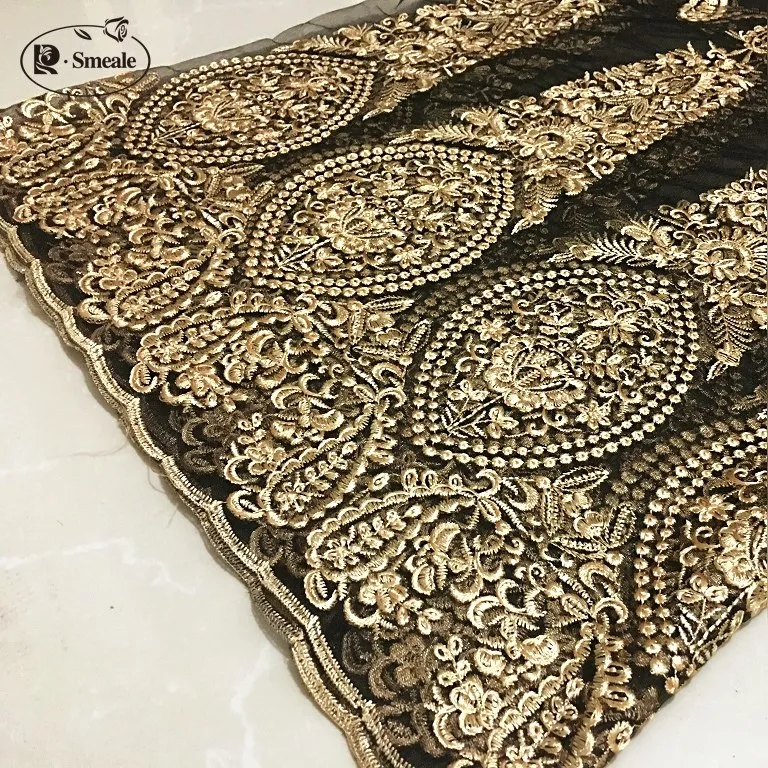

Mesh Lace Golden Three-dimensional Embroidery Fabric High-end Custom Apparel Fabrics Encrypted Embroidery Skirt Cloth