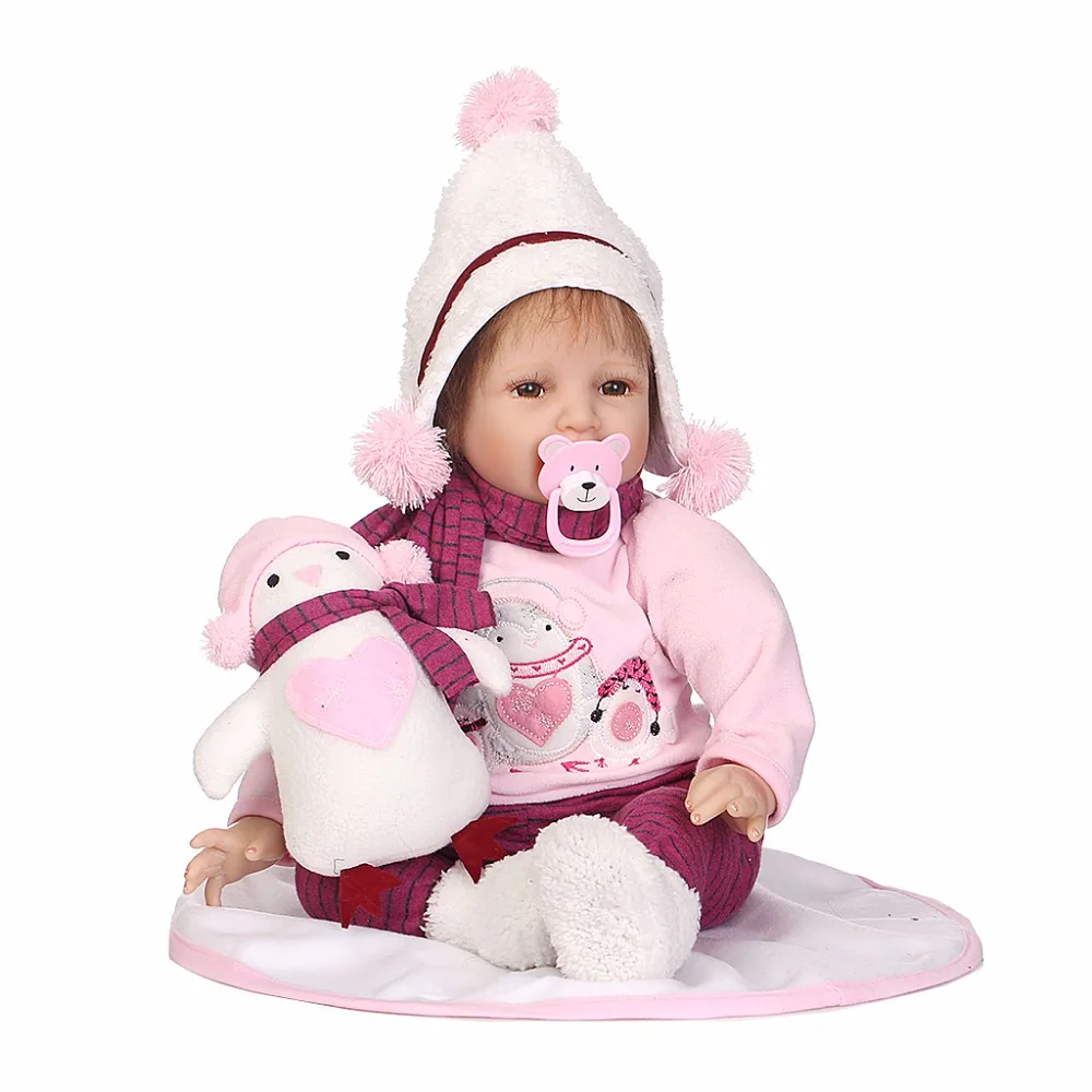 

55cm Silicon Smile Doll Pink Penguin Newborn Lifelike Baby Gifts Early Childhood