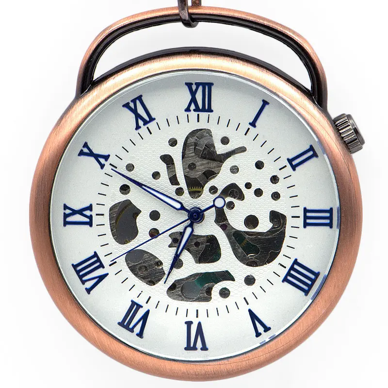 

New Vintage Rose Gold Roman Numberals Automatic Mechanical Pocket Men Women Watches Retro with Fob Watch PJX1367