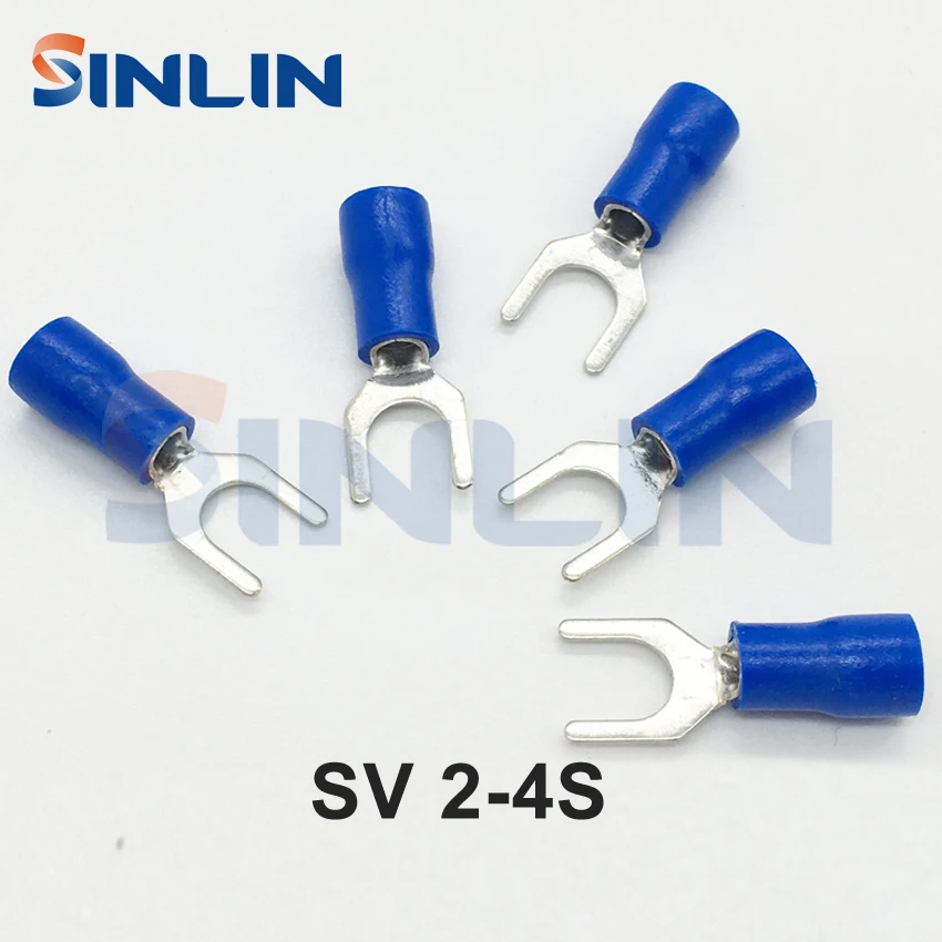 50pcs lot Crimp Terminal SV 2 4 Crimp Fork Spade Blue Fork Terminal AWG16 14 1