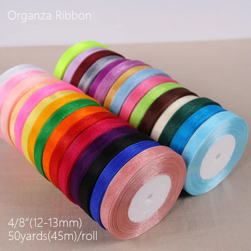 

(50yards/roll) 1/2''(12mm) organza ribbons wholesale gift wrapping decoration Christmas ribbons Party Decoration Webbing Crafts