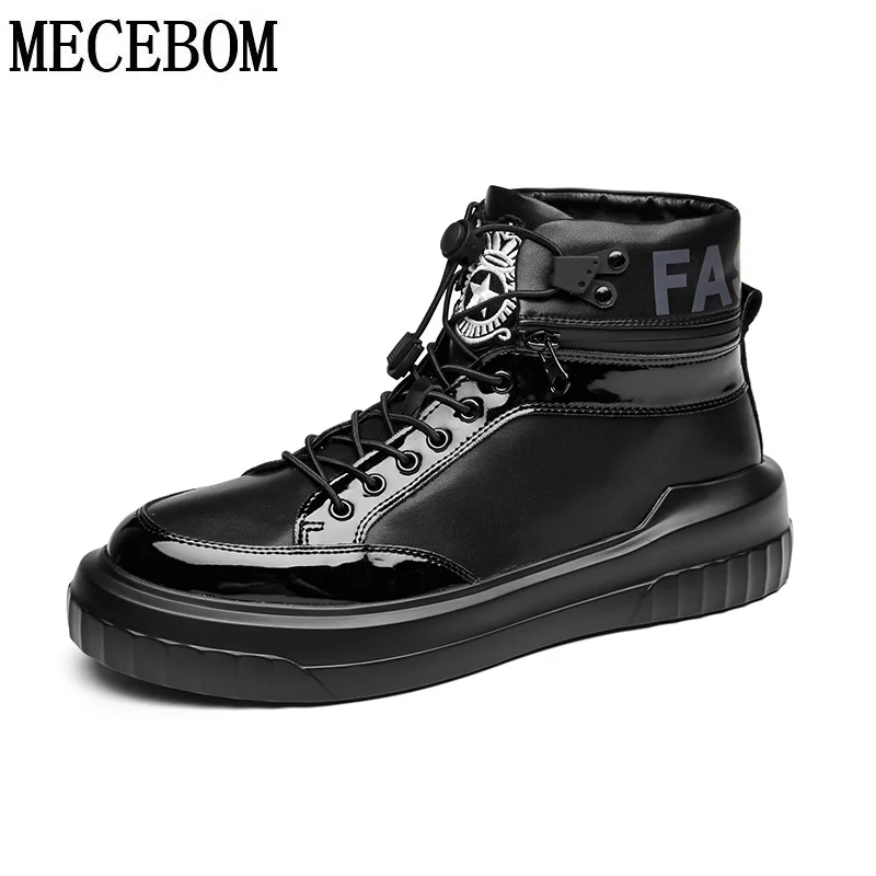 Men's all black boots new fashion high top ankle boots lace up casual