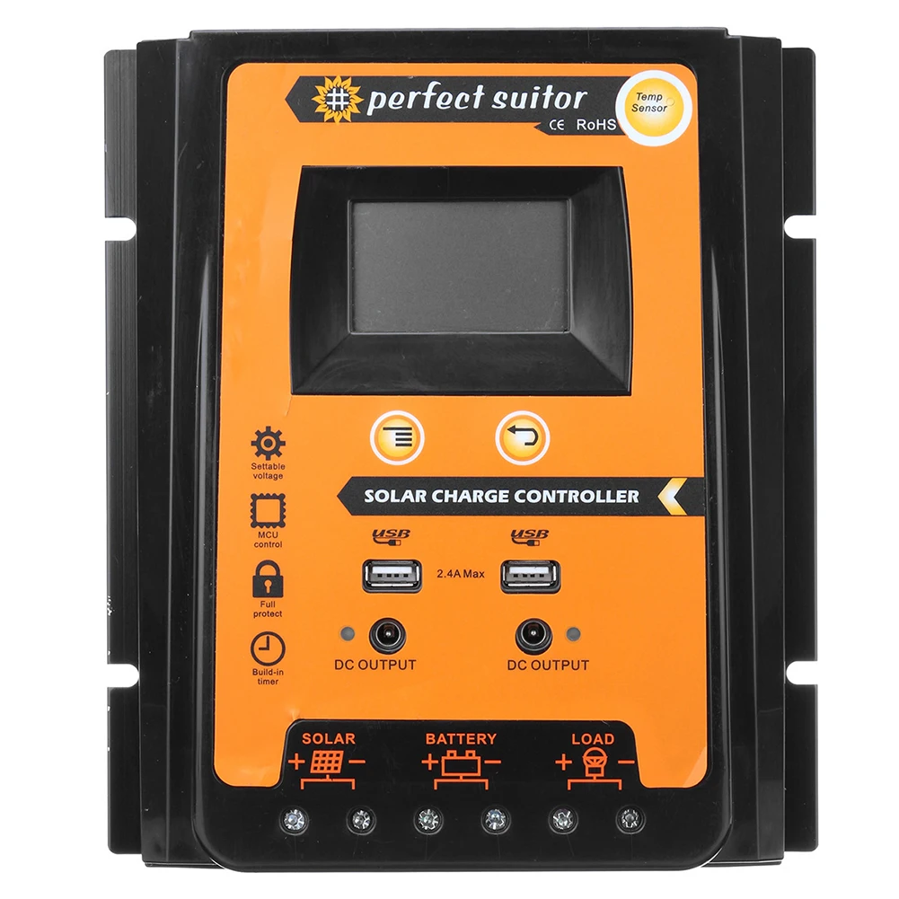 

12V/24V Automatic Dual USB Solar Charge Controller Tool LCD Display Panels Battery Regulator Durable Overload Protection