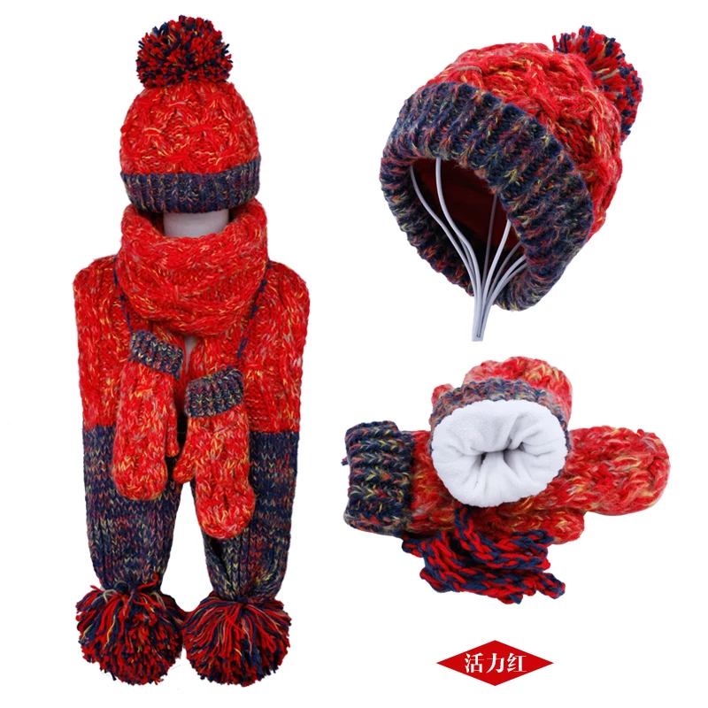 Женская трикотажная шапка с шарфом и перчаткой помпоном|scarf glove|hat scarf glovesknitted hat |