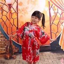 RB009 Павлин Детский халат атласное детское кимоно халат подружки невесты платье с цветочным узором для девочек шелковая Детская Пижама-халат кимоно халат