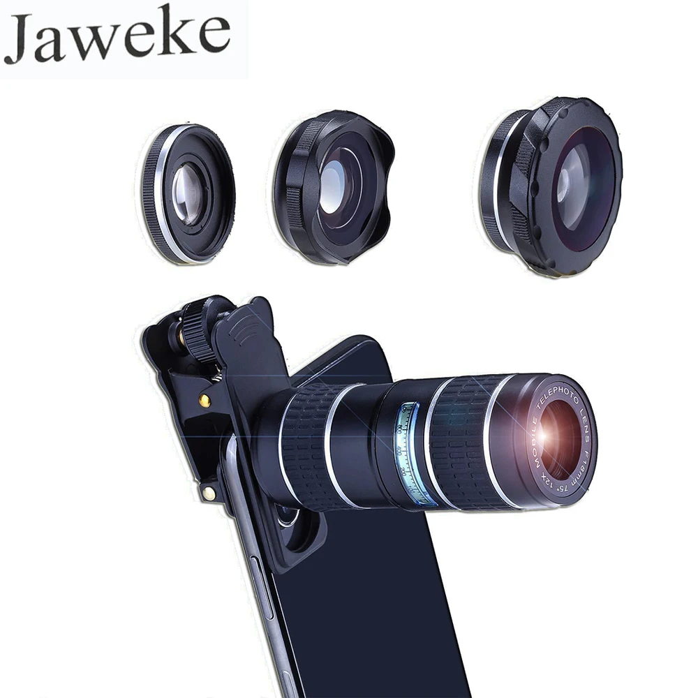 

JAWEKE 12x Monocular Set for mobile phone telephoto lens set 5-in-1 wide-angle macro mobile phone camera external Telescope set