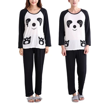 

Couples Autumn Cartoon Panda Long Sleeve Pullover Pajamas Set Sleepwear Casual JUN14