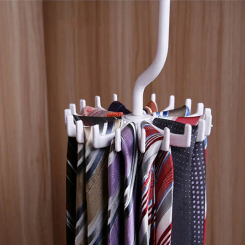 Держатель для галстука на шею, вращающийся на 360 градусов, экономия пространства, пластик, 20 крючков, вешалка для галстука на шею, многофункциональная, 1 шт., стойка для ремня