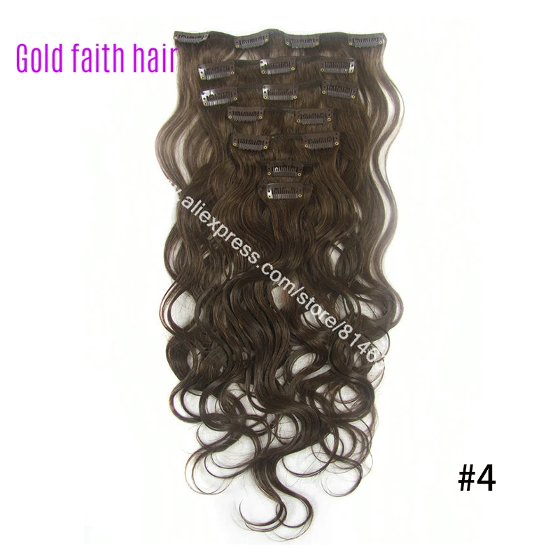 

Chocolate Brown #4,Black #1 #1b Clip In Hair Extension 7pcs Cheap Body Wave Peruvian Human Virgin Hair Easy Use Summer Wavy Hair