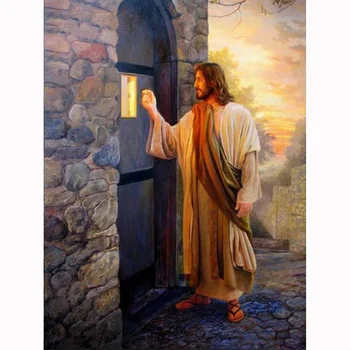 

5D DIY Full square Diamond Painting Mosaic Jesus Knocking Door Diamond Rhinestone Embroidery Cross Stitch home decor gift KBL