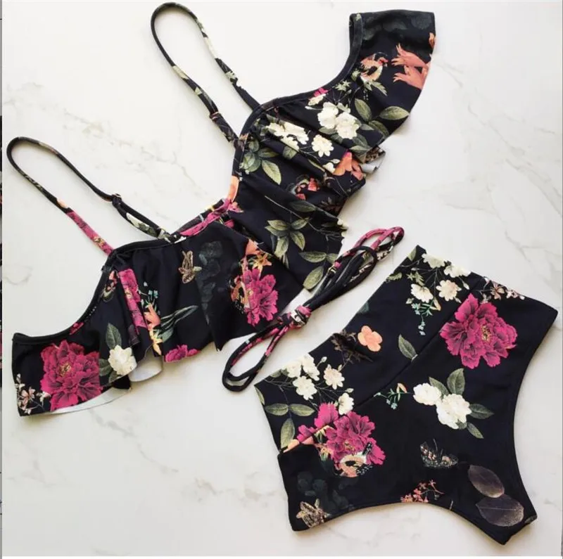 Bikini 2018 New Sexy Floral Print Set Summer Beach High Waist Than Swimband Bandage Push Brazilian Women |
