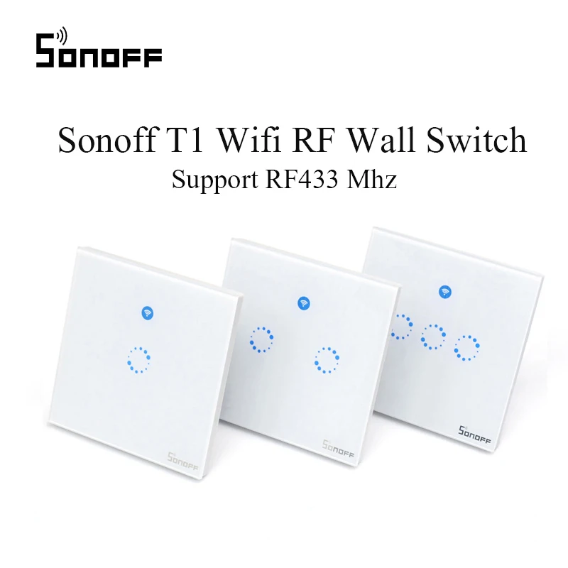 

Sonoff T1 RF WiFi Switch Touch Remote Control Wall Light Switch 1 /2 /3Gang 86 Type UK/EUPanel Wall Touch Light Switch 433Mhz